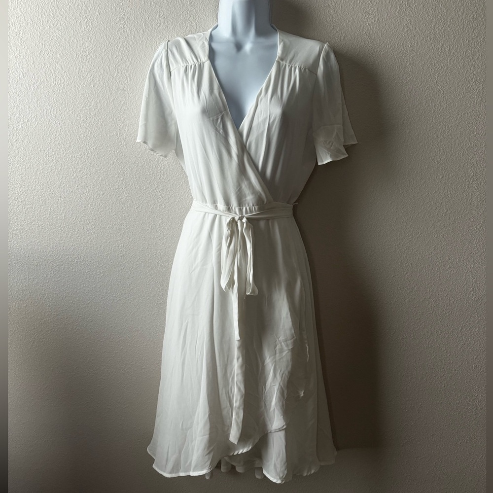 Lulus Rise to the Occasion White Midi Wrap Dress